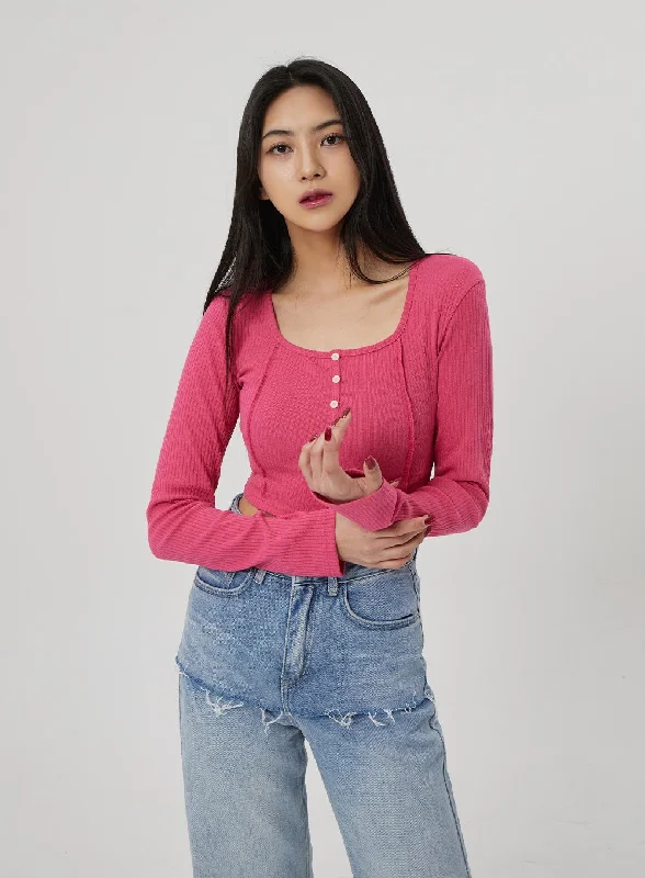 Scoop Neck Ribbed Knit Top BF310