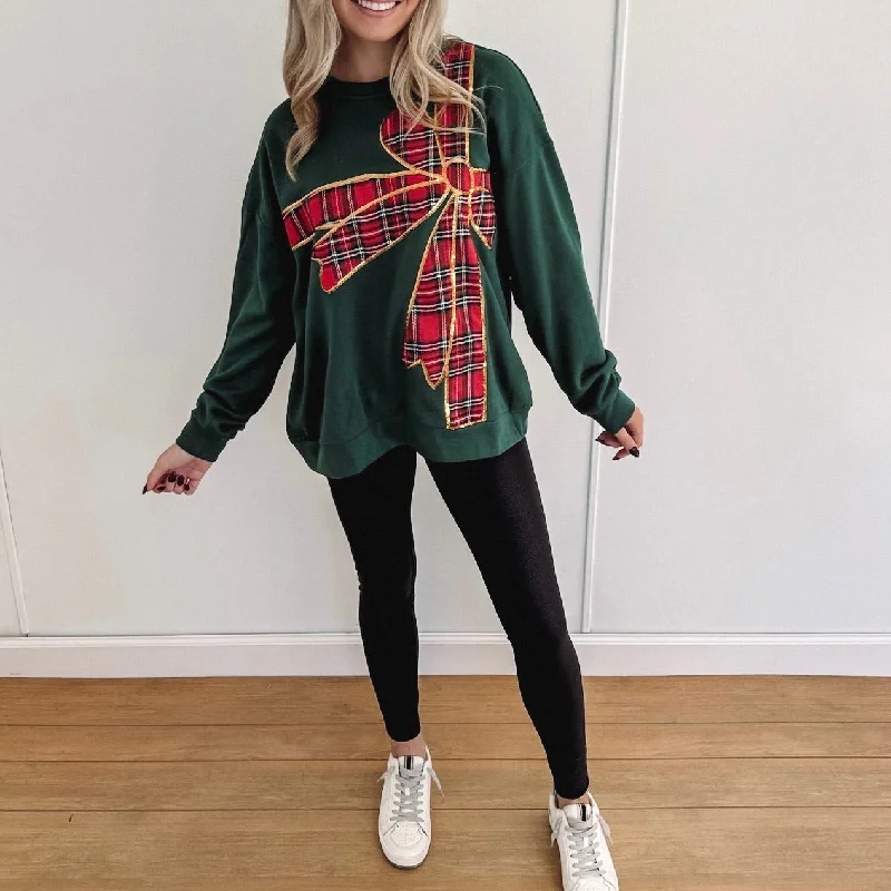 Plaid Bow Pullover - Green