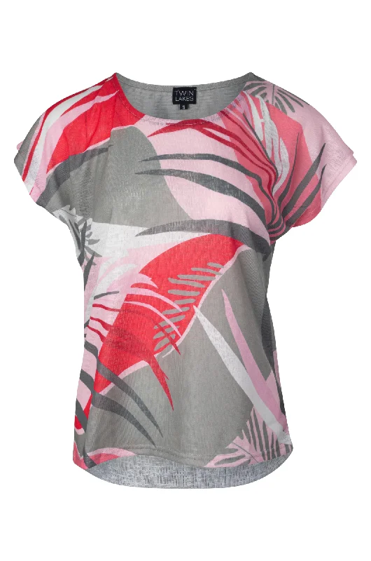 Printed Slub Top with plain back | SAGE PINK PALM | 6794A1