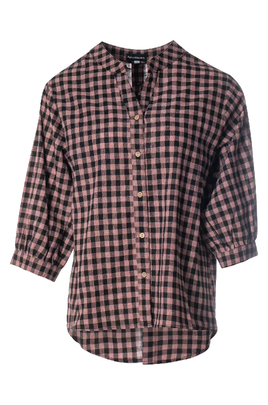 Gingham Shirt with Balloon sleeves | Pink Black | 4073ZZ