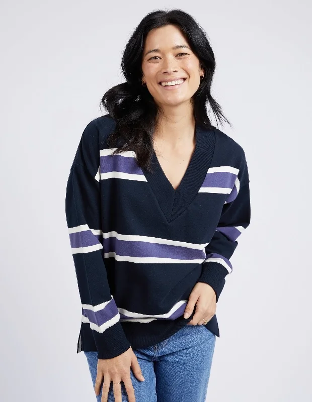 Peak Vee Fleece Navy Stripe