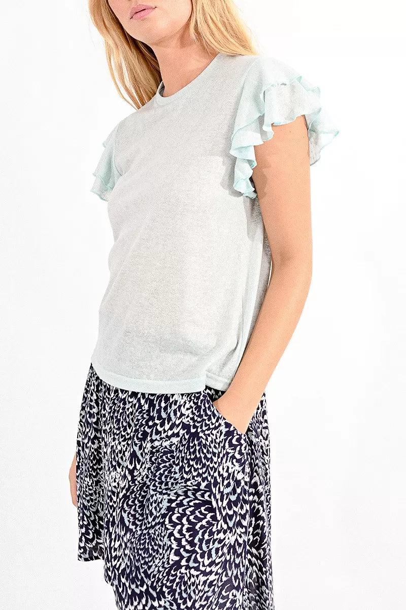 Molly Bracken Pale Green Ruffle Sleeve Top