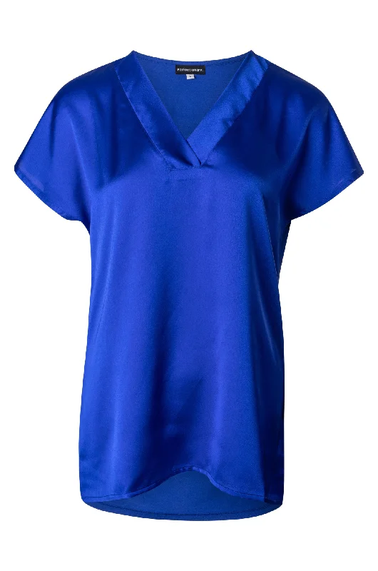 V neck Satin Mix Tunic | ROYAL | 4513A1