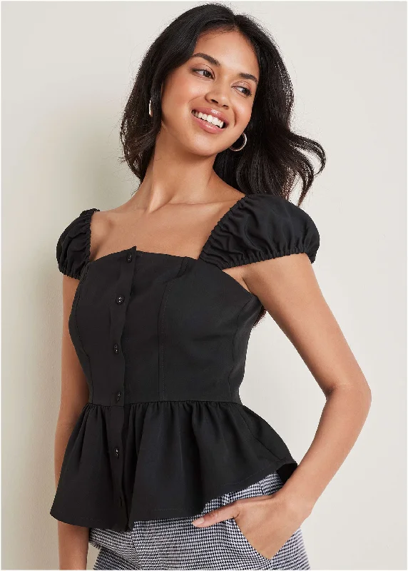 Cap Sleeve Peplum Top - Black