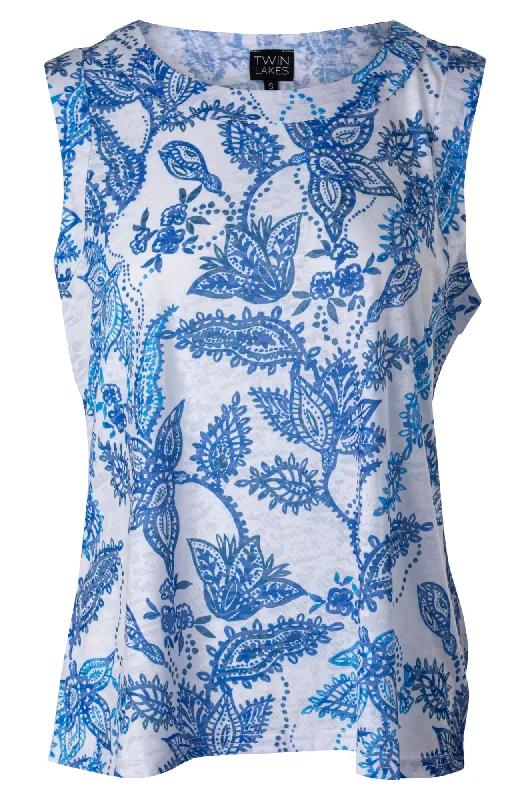 Printed Burnout Tank | Santorini Blue Bud | 6051A1