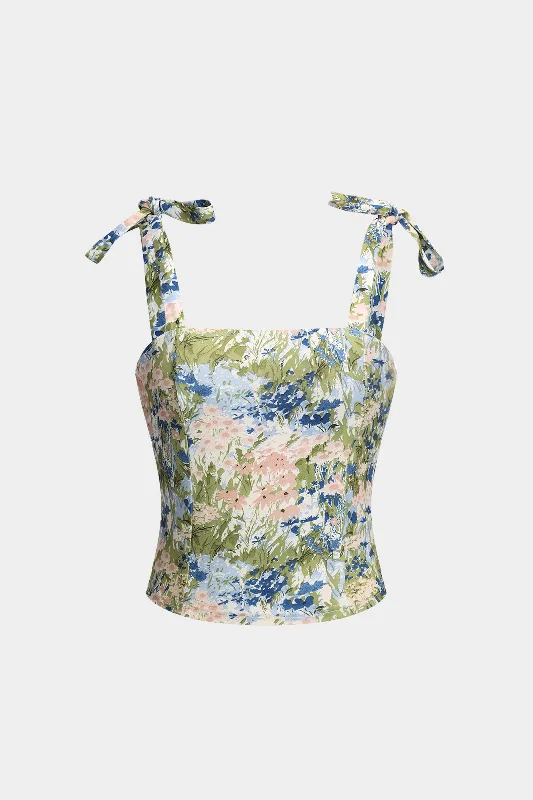 Floral Print Tie Up Slip Cami Top