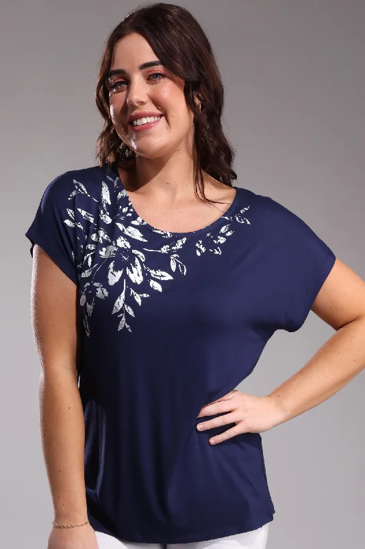 Plain Top Silver Foil print detail | NAVY/SILVER | 4532A1