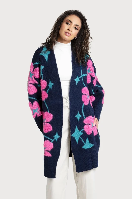 Floral Knit Cardigan Diamond Patterned