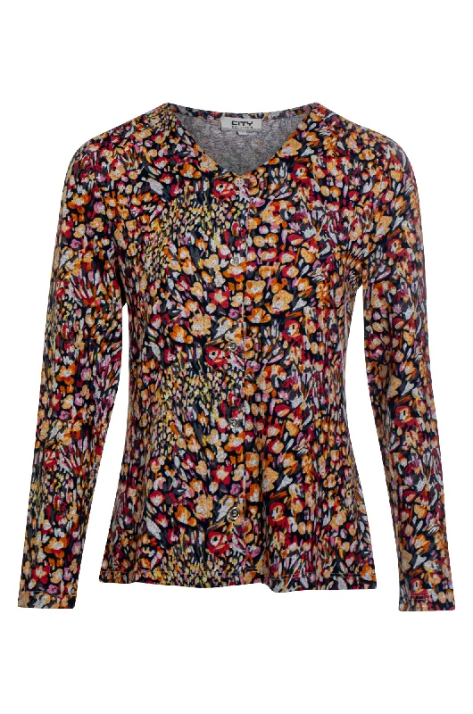 V neck printed Warm Touch Top | Spice Navy Mini Floral | 7905ZZ