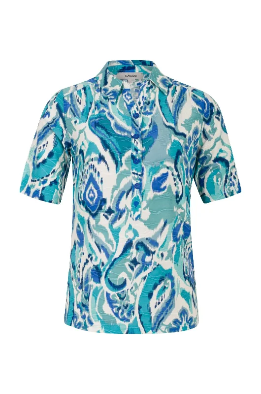 Polyester blend Polo Top | Sage Blues Abstract | 9122A1