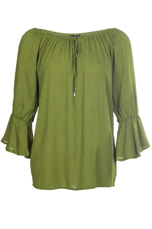 Frill cuff Soft Drape Top | OLIVE | 4612A1