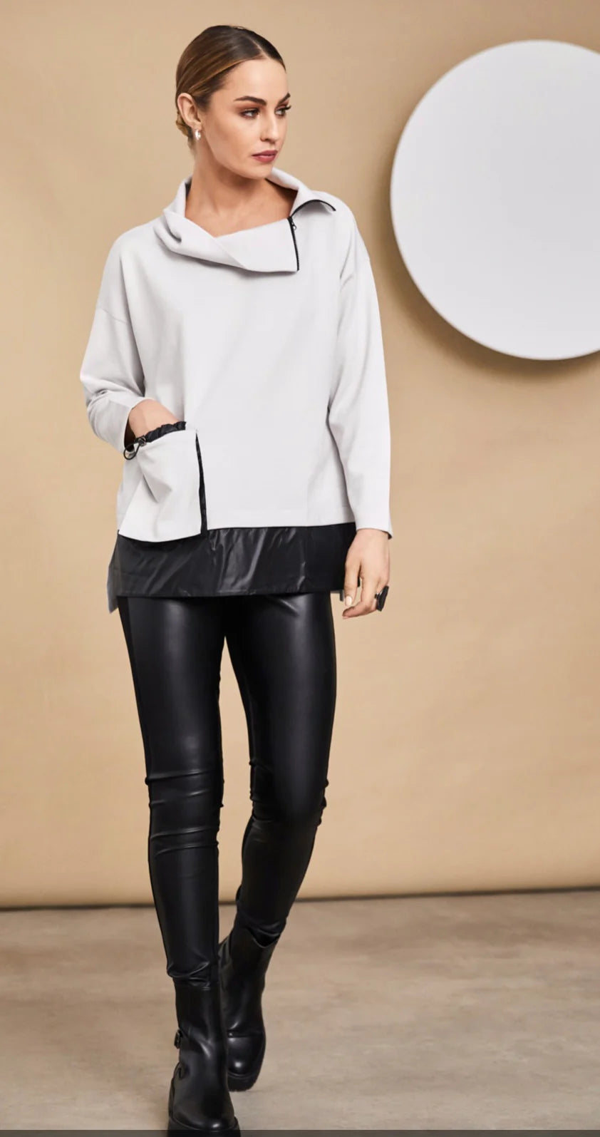 Naya Sand High Neck Top With Pocket And Contrast Hemband