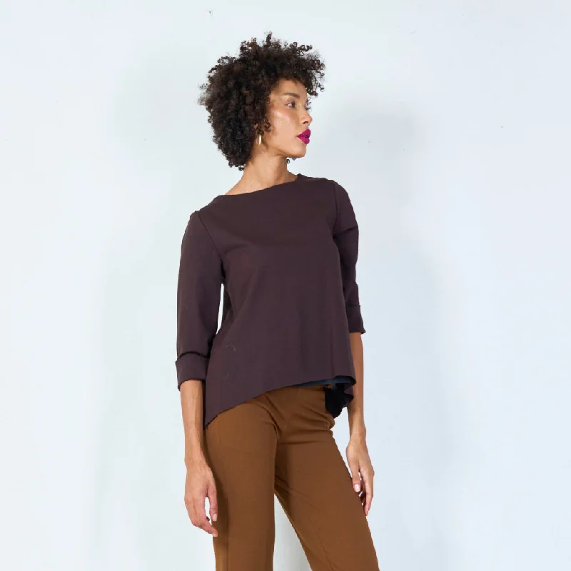 Asymmetrical top with cuffed sleeves wholesale