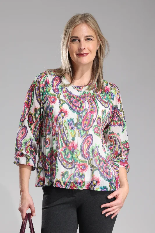 Pleated Chiffon Top | Multi Mosaic Paisley | 8573ZZ