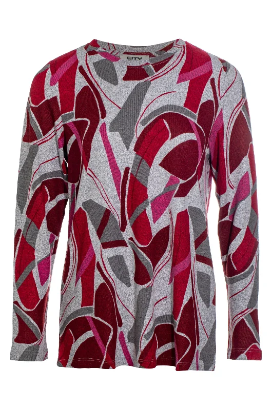 Printed Warm Touch Tunic | Red Pink Geo | 7912ZZ