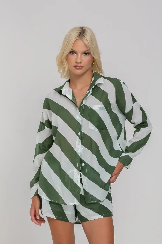 Defiant Shirt - Dried Mint/Ivory Diagonal Stripe