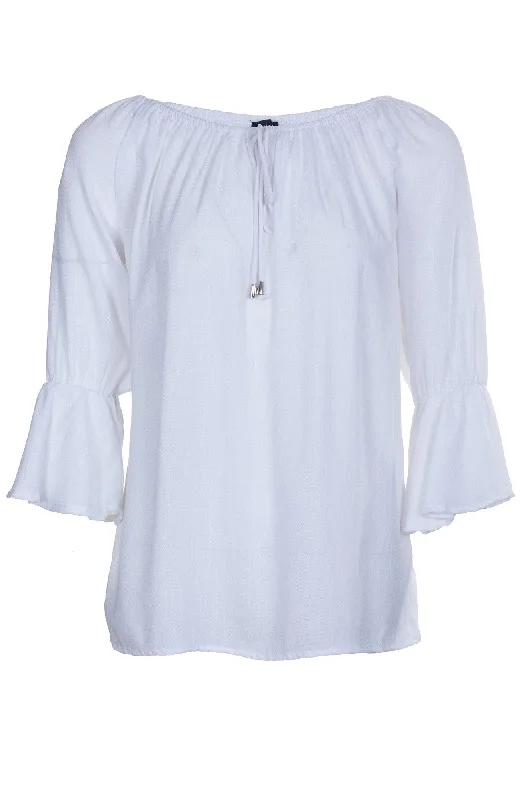 Frill cuff Soft Drape Top | WHITE | 4612A1