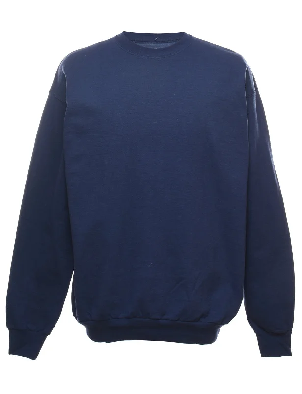 Navy Plain Round Neck Sweatshirt - L