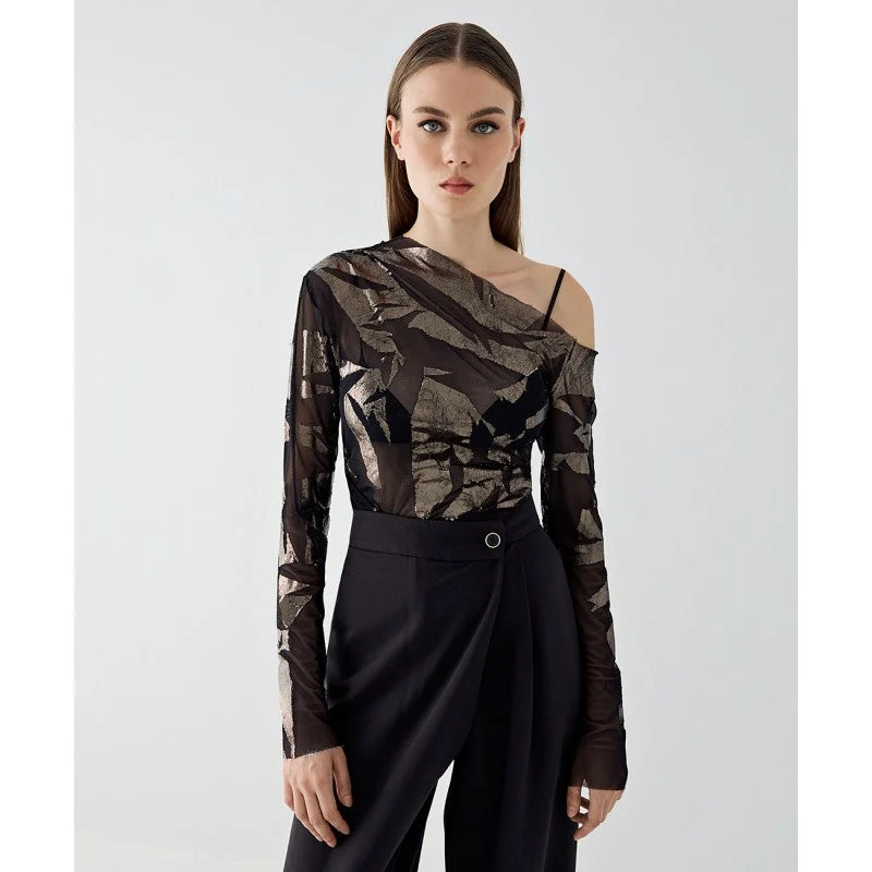 Access Fashion Black Gold Mesh Blouse