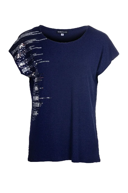 Sequin trimmed Top | NAVY | 4531A1