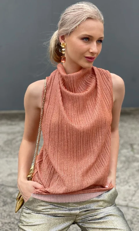 Hoss Rosa Metallic Cowl Neck Top