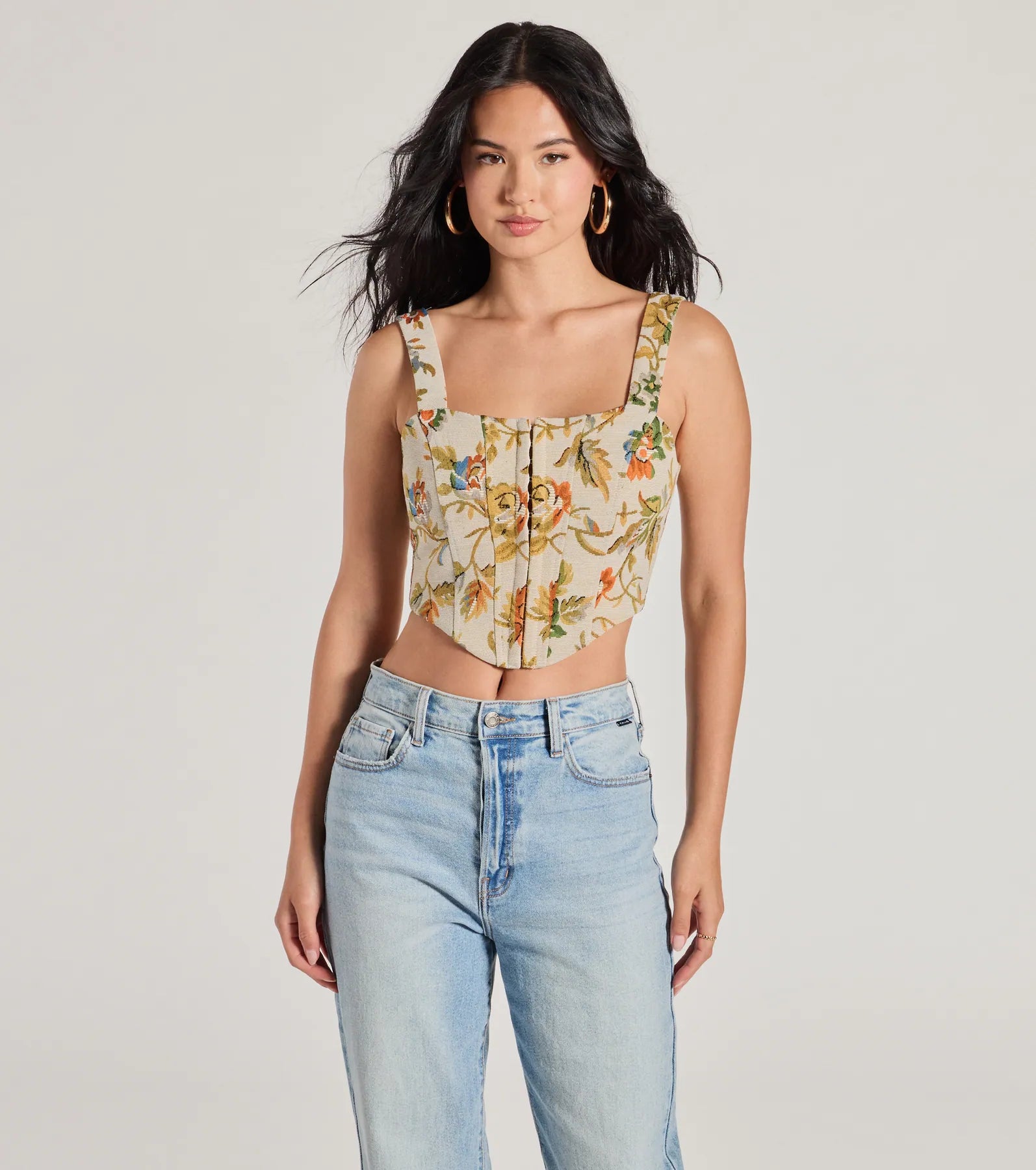 Garden Fantasy Floral Lace-Up Corset Top