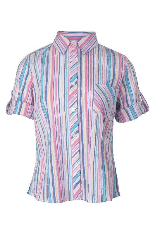 Stripe Seersucker Shirt | Pinks Indigo | 6711A1