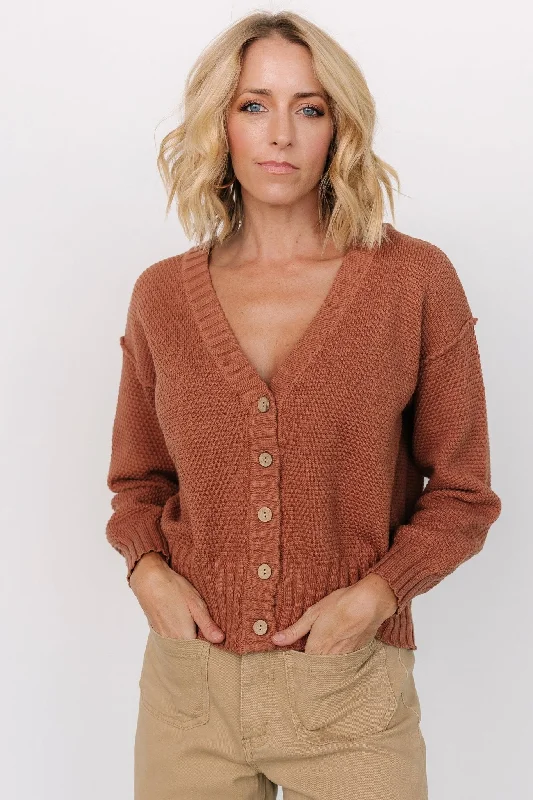 Milo Waffle Knit Cardigan | Copper