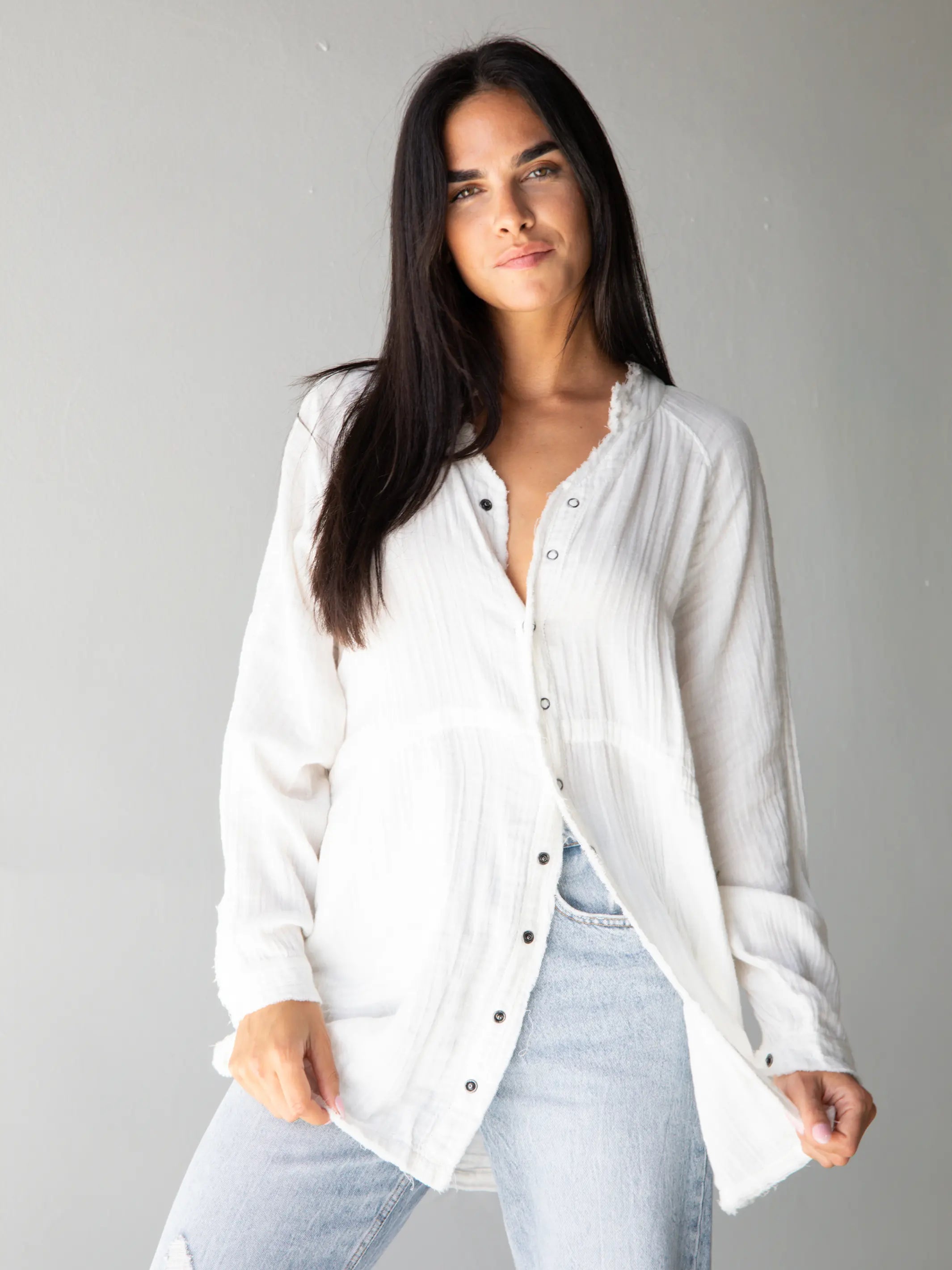 Laid Back Cotton Button Down Top - White