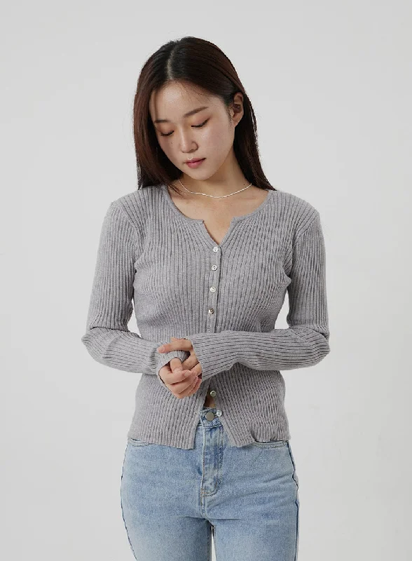 Ribbed Knit Button Top OF302