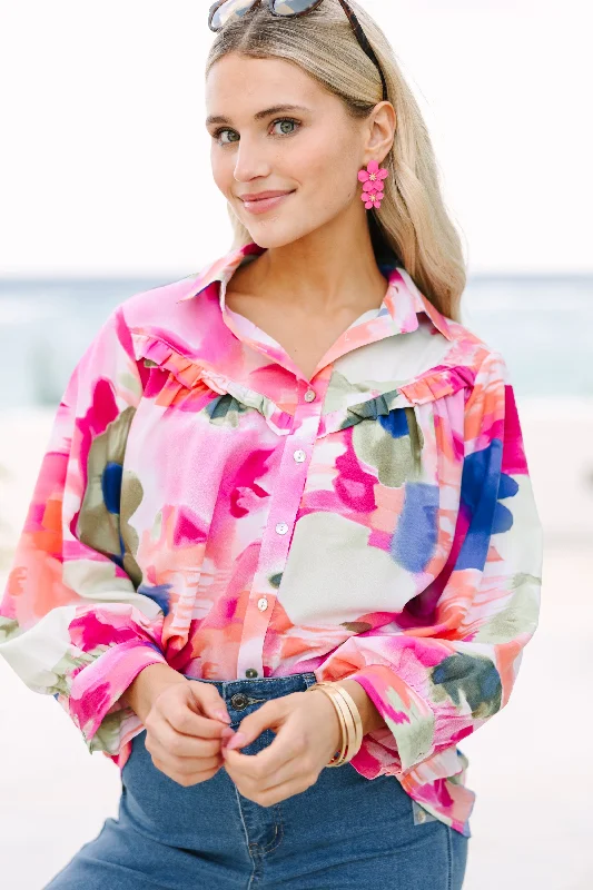 Make You Happy Pink Abstract Blouse