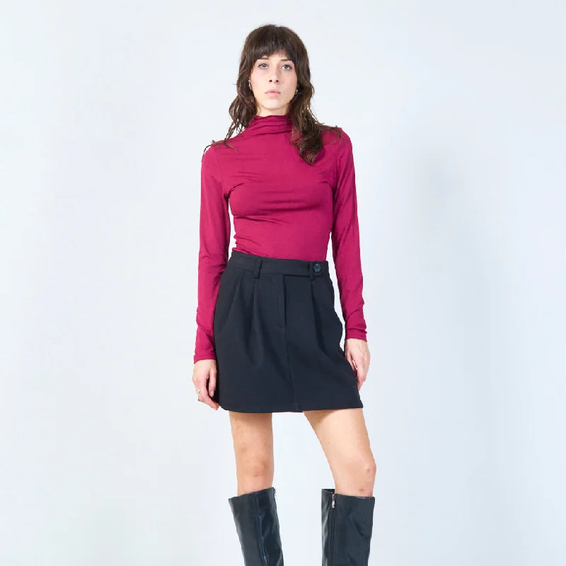 High-neck long-sleeve top with sleek finish wholesale