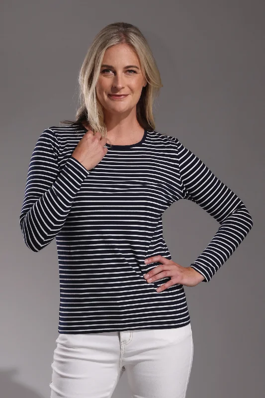 Crew neck Stripe Top | BLACK IVORY | 6561ZZ