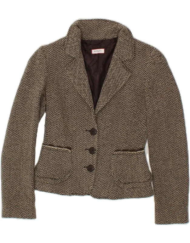 MAX & CO. Womens 3 Button Blazer Jacket UK 6 XS  Brown Herringbone Wool