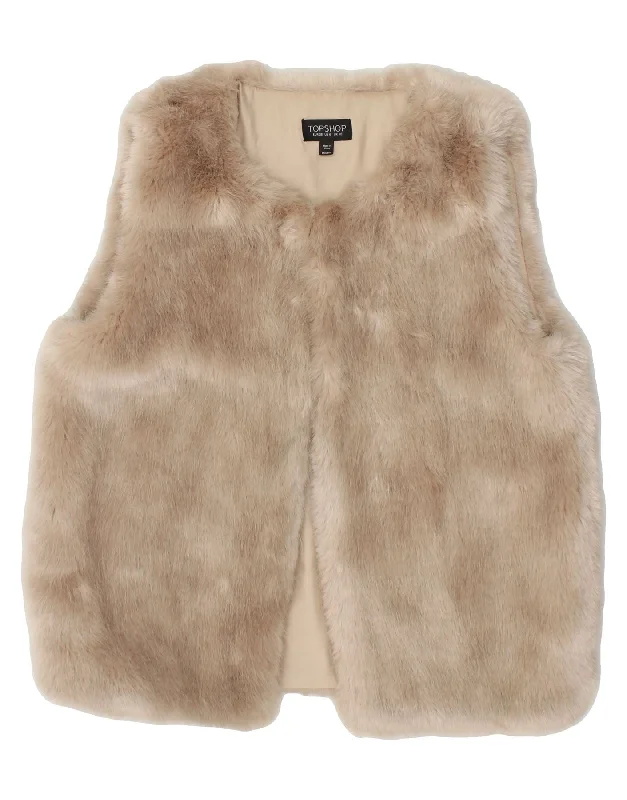 TOPSHOP Womens Loose Fit Faux Fur Gilet UK 10 Small Beige Modacryl