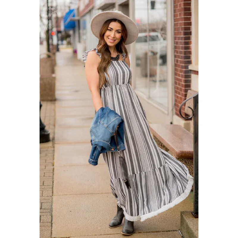 Stripe Fringe Bottom Maxi Dress