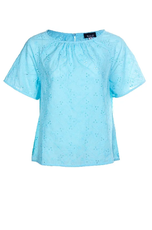 100% Cotton Broderie Anglaise Top | SOFT AQUA | 8592A1