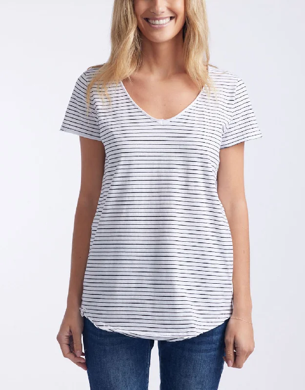 Fundamental Vee Tee - Black/White Stripe