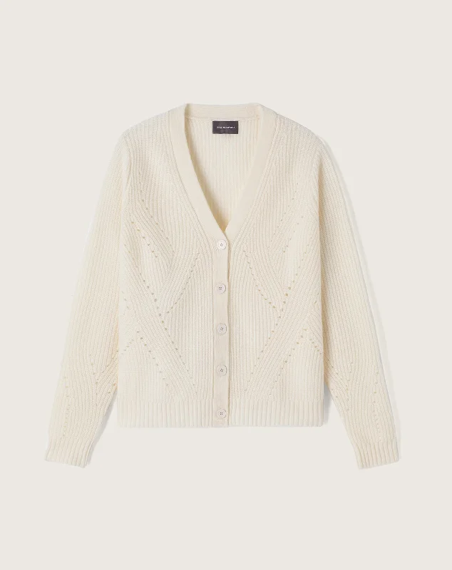 Ribbed and pointelle knit loose cardigan