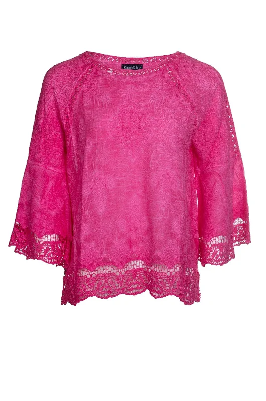 Embroidered 100% Cotton Top | CANDY PINK | 6402A1