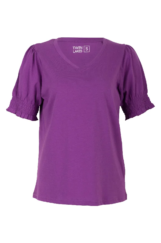 100% Cotton V Neck T Shirt | MAGENTA | 6002A1