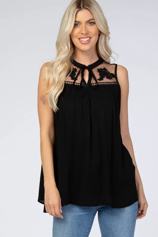 Black Lace Inset Sleeveless Blouse