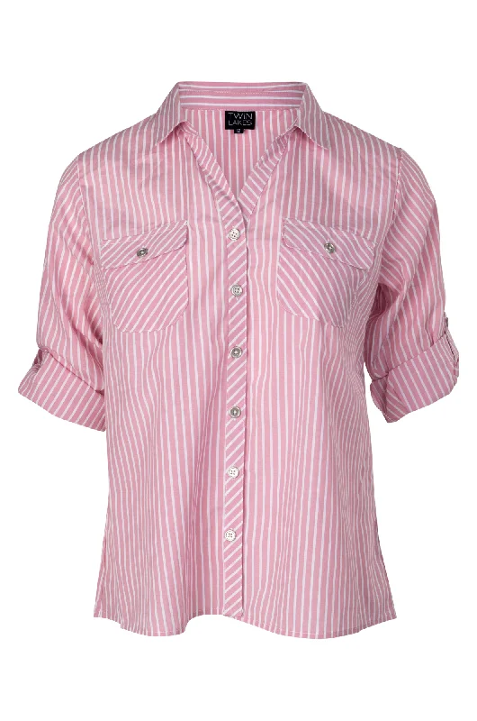 Cotton Rich Shirt | Soft Pink Stripe | 6162A1