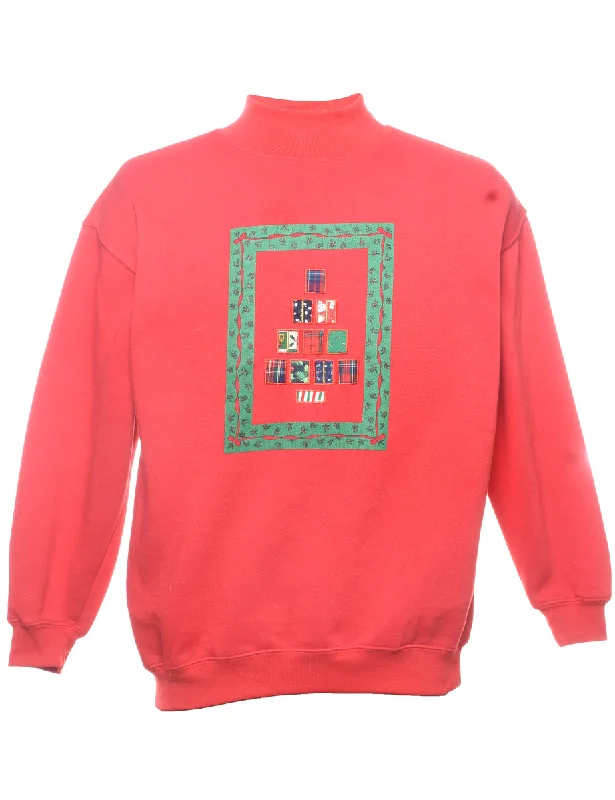 Red & Green Embroidered Sweatshirt - S