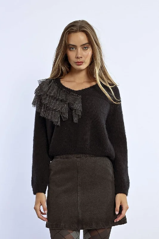 Molly Bracken Black Fancy Asymmetrical Sweater