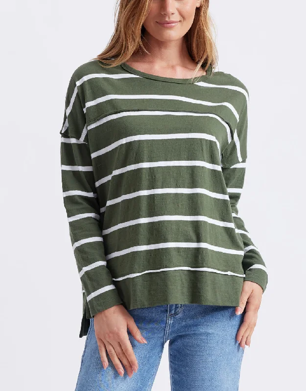 Jayne Stripe Throw On Top - Khaki/White Stripe